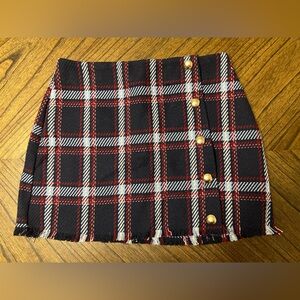 Forever 21 Navy Blue & Red Plaid Button Frayed Hem Preppy Mini Skirt Medium